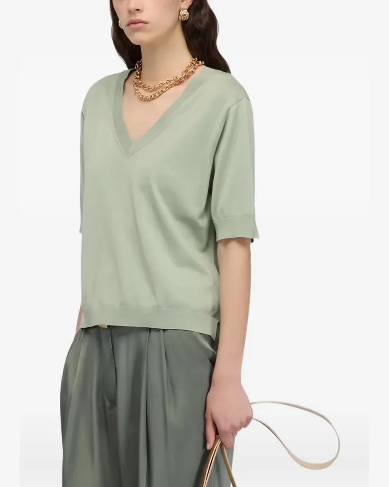 Semicouture Kurzärmeliger Pullover mit V-Ausschnitt - Grün Grün