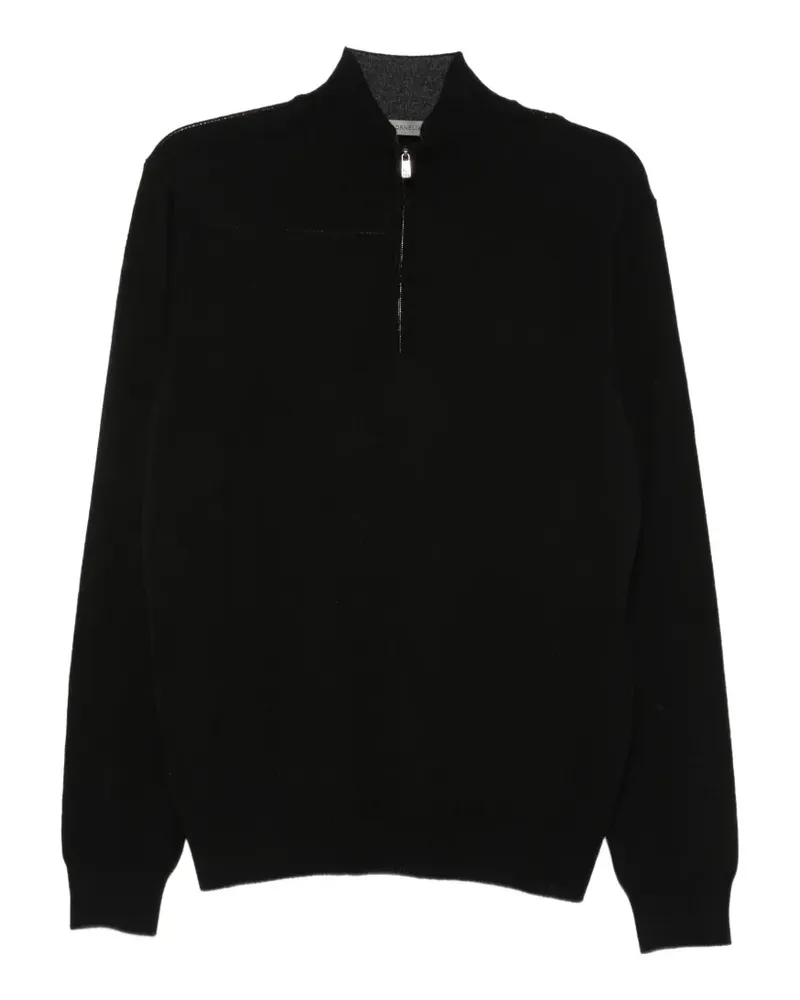 Corneliani Stehkragen-Pullover mit Viertelreißverschluss - Schwarz Schwarz