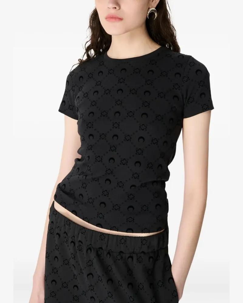 Marine Serre moonogram flocked T-shirt - Schwarz Schwarz