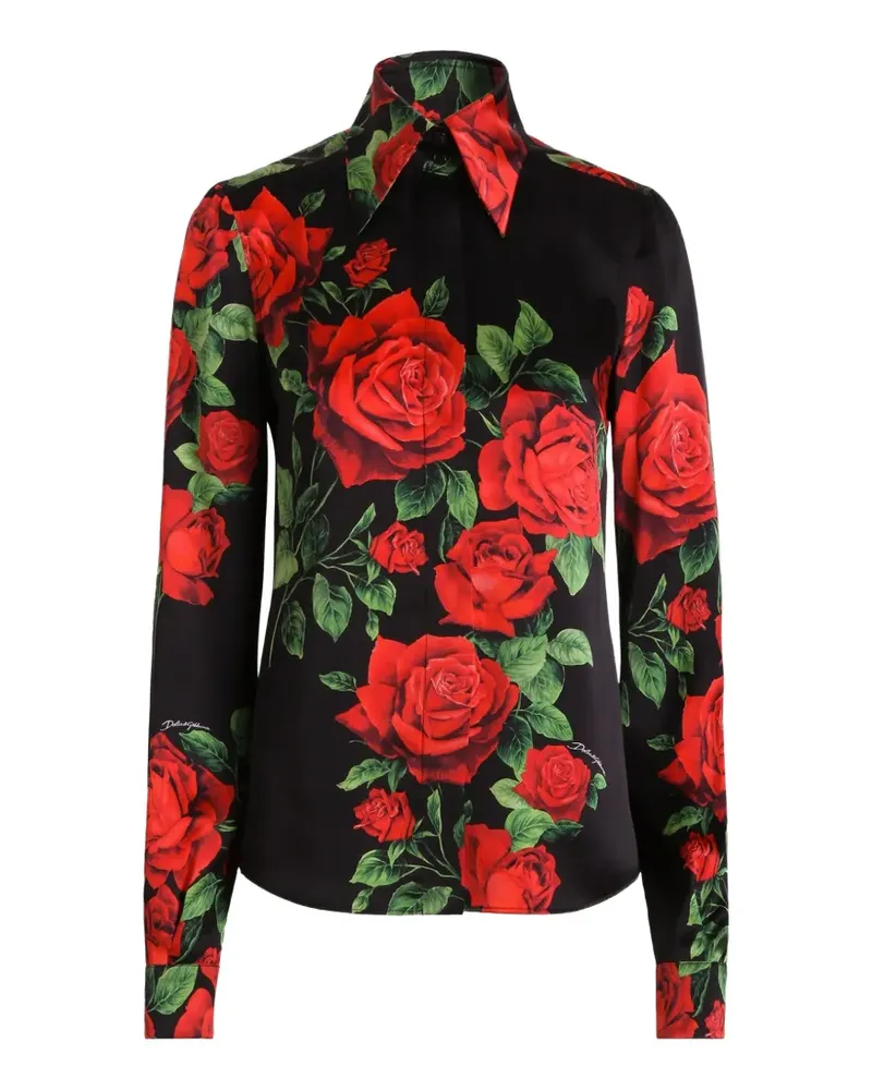 Dolce & Gabbana Hemd mit Rosen-Print - Schwarz Schwarz