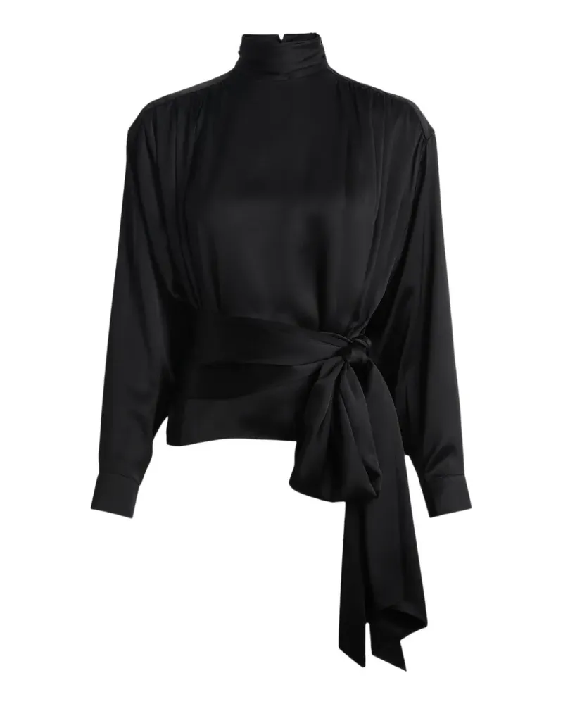 Balmain Bluse aus Seidensatin mit Schleifendetail - Schwarz Schwarz