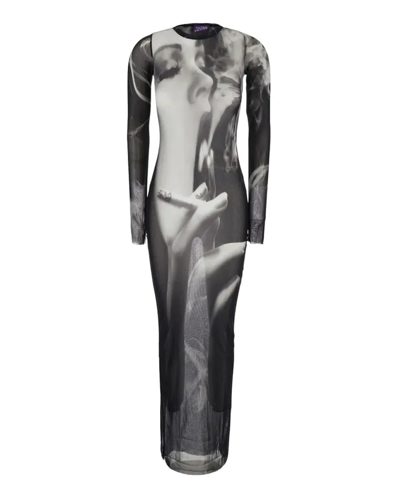 Jean Paul Gaultier graphic-print long-sleeve maxi dress - Schwarz Schwarz