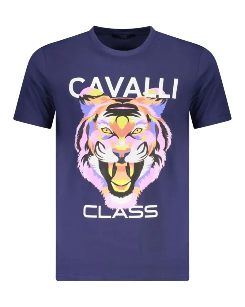 Roberto Cavalli tiger-print logo T-shirt - Blau Blau