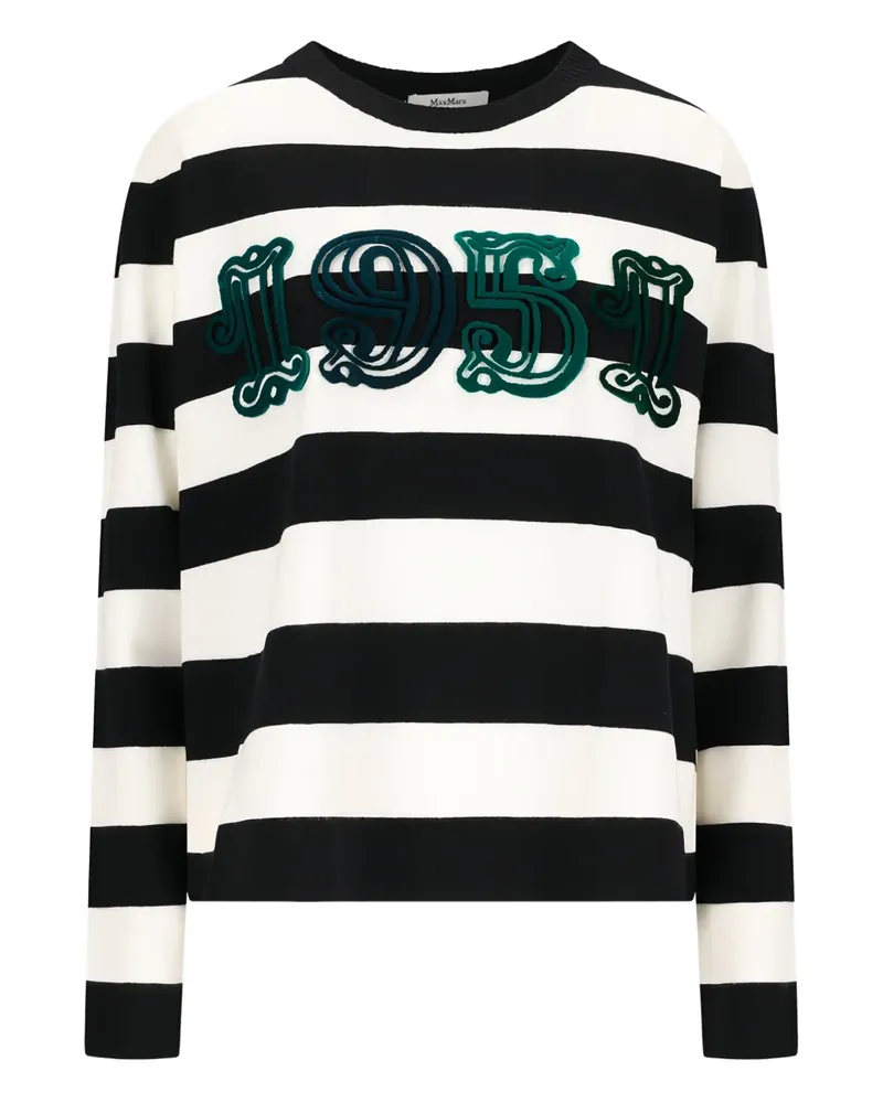 Max Mara Gestreiftes Viterbo T-Shirt mit Stickerei - Schwarz Schwarz