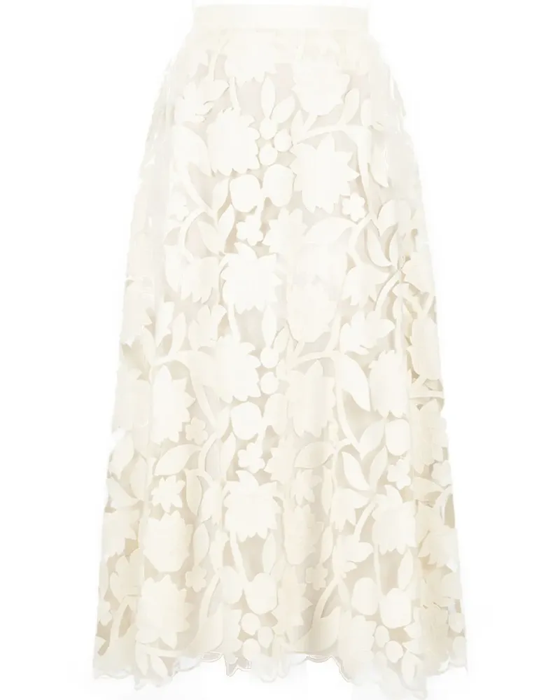 Elie Saab Bestickter Midirock aus Tüll - Weiß Weiß