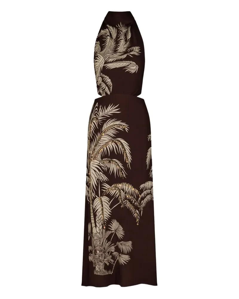Johanna Ortiz Neckholder-Maxikleid mit Palmen-Print - Braun Braun