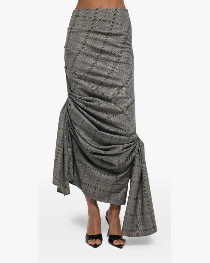 ANOUKI check-pattern draped asymmetric skirt - Grau Grau