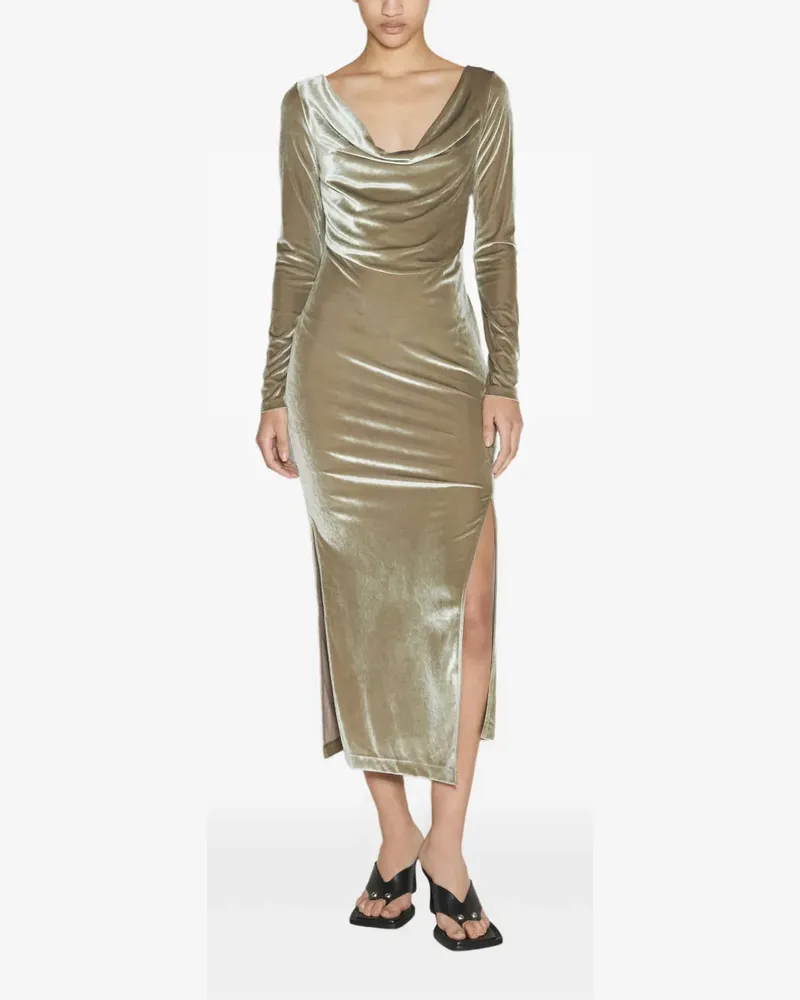 Helmut Lang Wasserfallausschnitt-Midikleid mit Seitenschlitz - Grün Grün