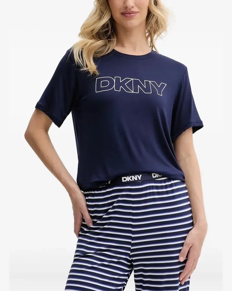 DKNY Gestreifter Pyjama mit Logo - Blau Blau