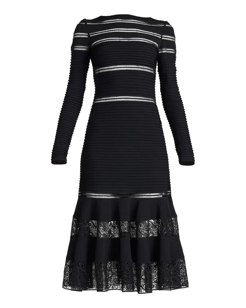 Tadashi Shoji Fiora Midikleid mit Spitzeneinsätzen - Schwarz Schwarz