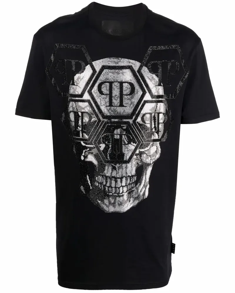 Philipp Plein T-Shirt mit Kristall-Totenkopf - Schwarz Schwarz