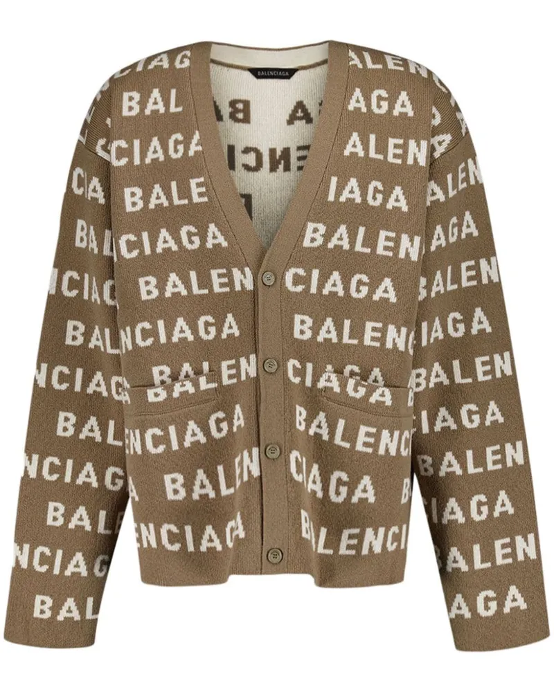 Balenciaga Intarsien-Cardigan mit V-Ausschnitt - Nude Nude