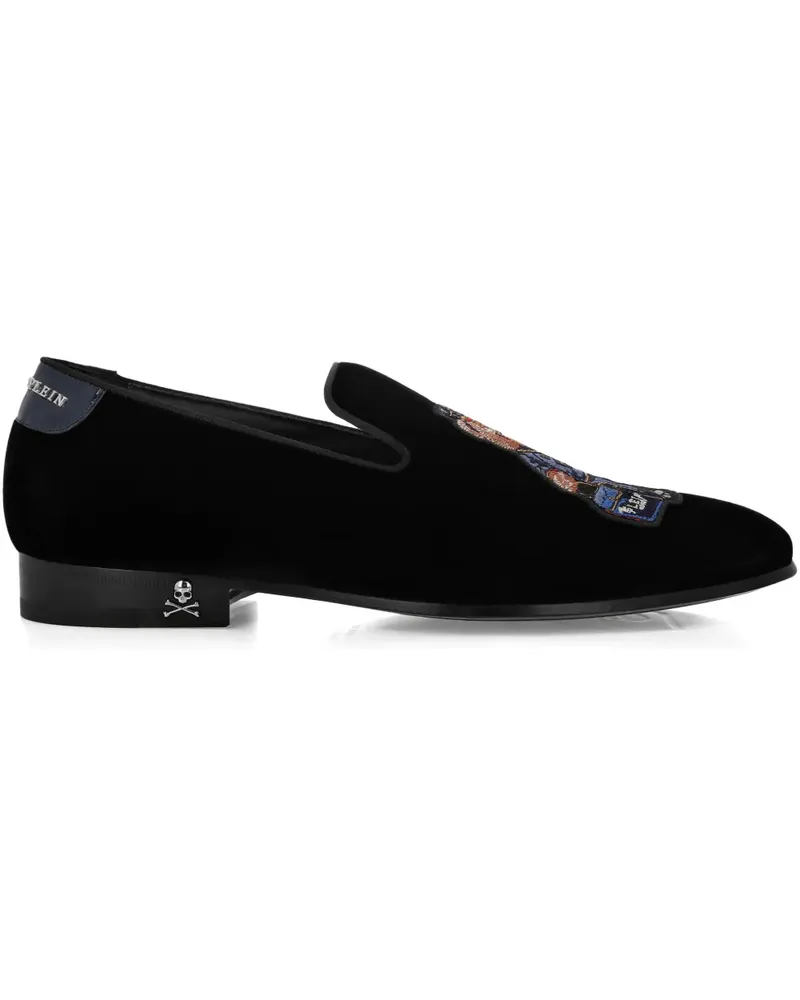 Philipp Plein Bestickte Teddy Doorman Loafer aus Samt - Schwarz Schwarz
