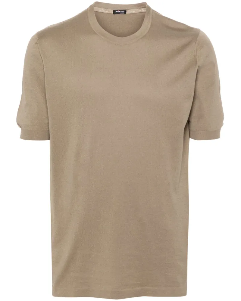 Kiton Fein geripptes T-Shirt Braun