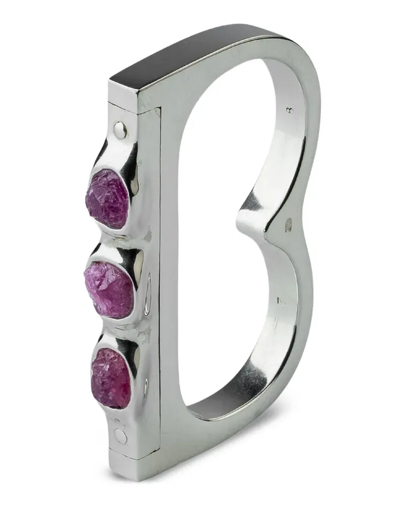 Parts Of Four Doppelter Ring aus Sterlingsilber mit Rubin Silber