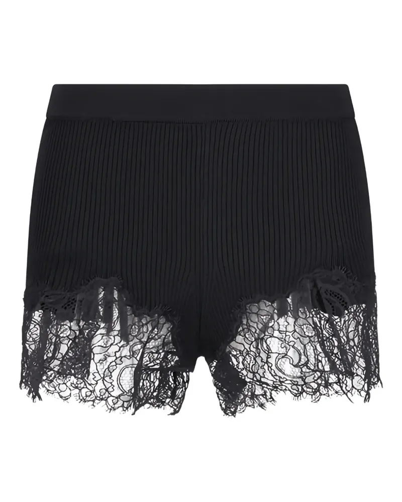 Blumarine Gerippte Shorts mit Spitzenbesatz - Schwarz Schwarz