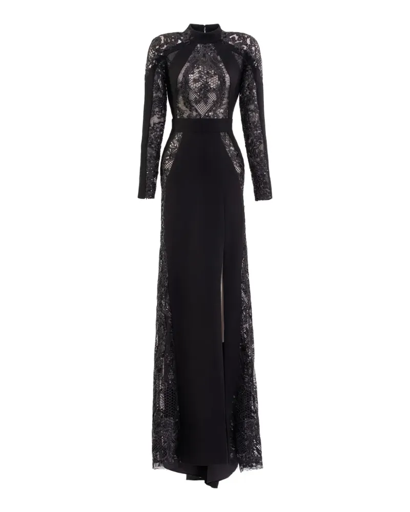 Saiid Kobeisy Langärmeliges Maxikleid mit Spitzenstickerei - Schwarz Schwarz