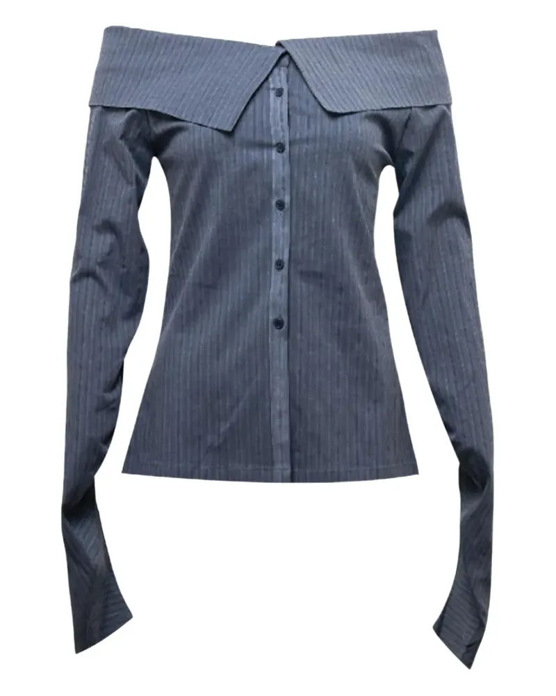 HACHE striped-pattern off-shoulder shirt - Blau Blau