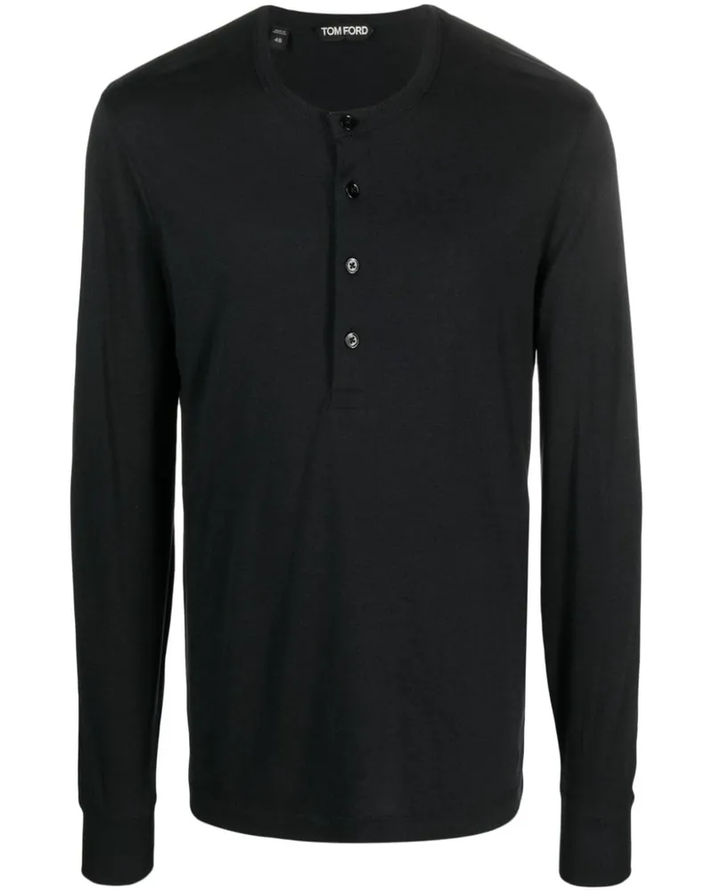 Tom Ford Fein gerippter Pullover mit rundem Ausschnitt - Schwarz Schwarz
