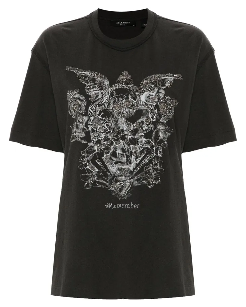 AllSaints Covenant T-Shirt mit Perlen Grau