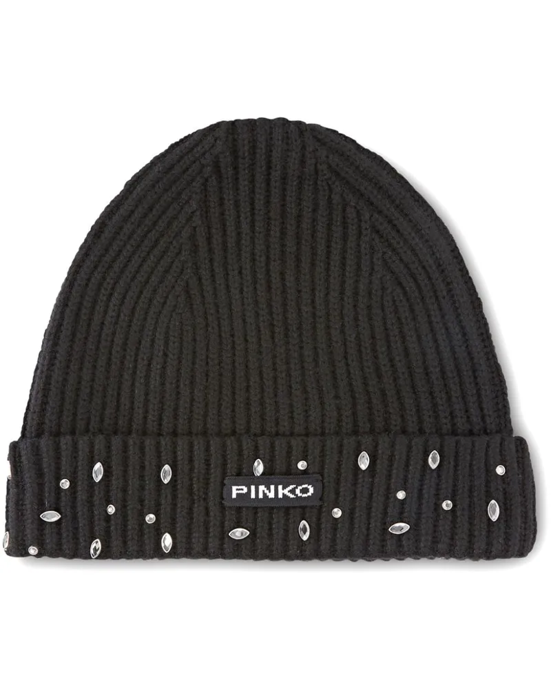 Pinko Beanie mit Logo-Patch - Schwarz Schwarz
