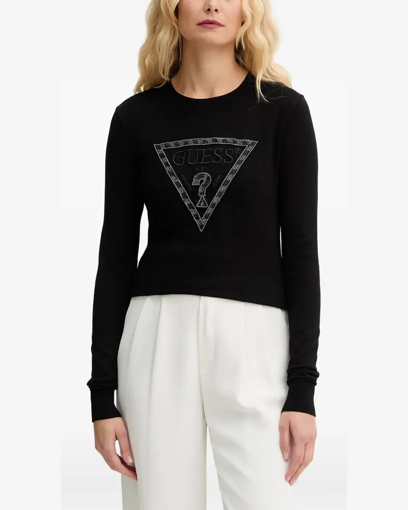 Guess bead-embellished logo-patch jersey - Schwarz Schwarz