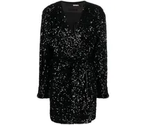 Gewickeltes Minikleid mit Pailletten - Schwarz