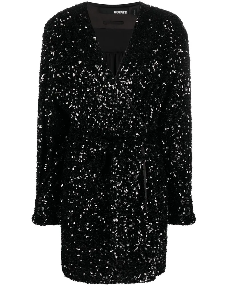ROTATE Birger Christensen Gewickeltes Minikleid mit Pailletten - Schwarz Schwarz