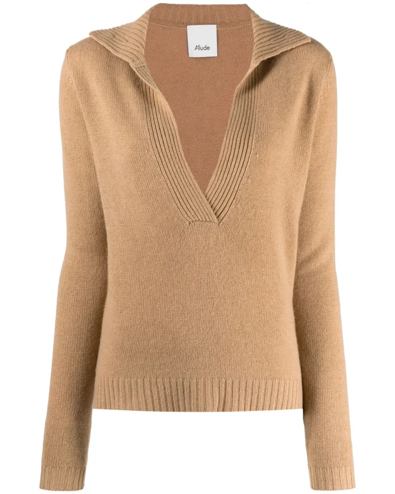 ALLUDE Kaschmirpullover mit V-Ausschnitt - Nude Nude