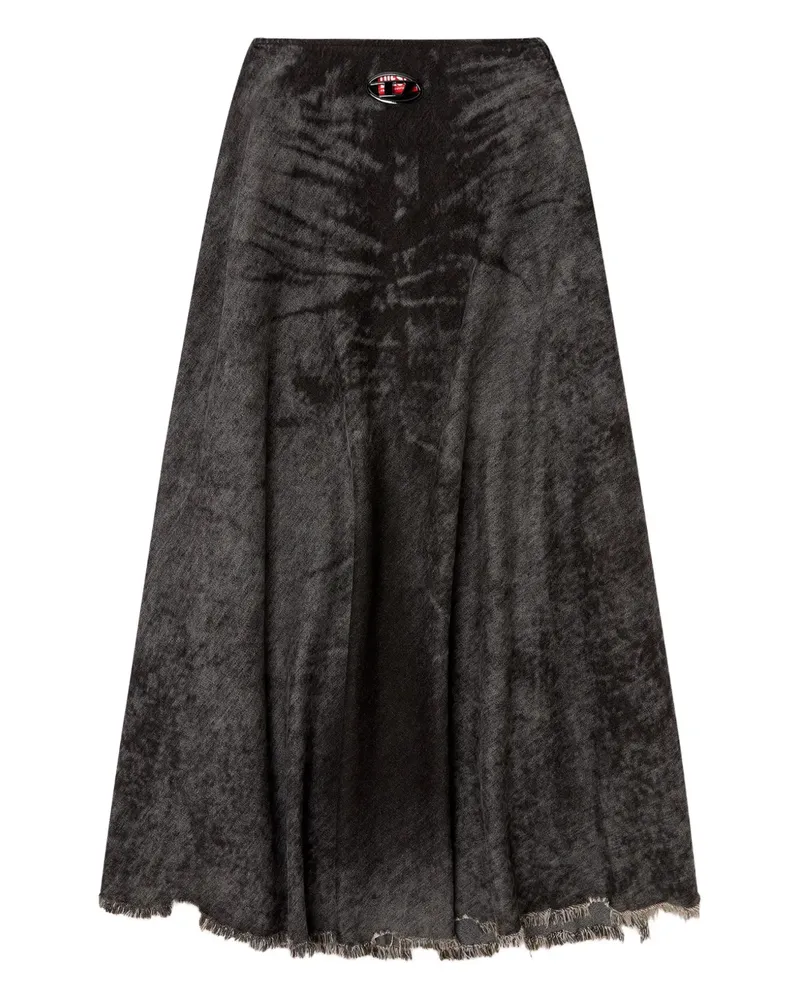 Diesel Ausgefranster Rock in A-Linie - Schwarz Schwarz