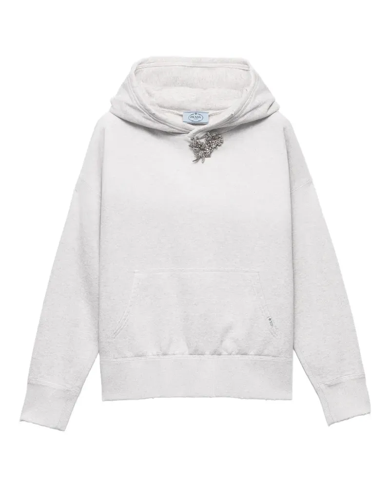 Prada cotton fleece hoodie with jewel brooch - Grau Grau