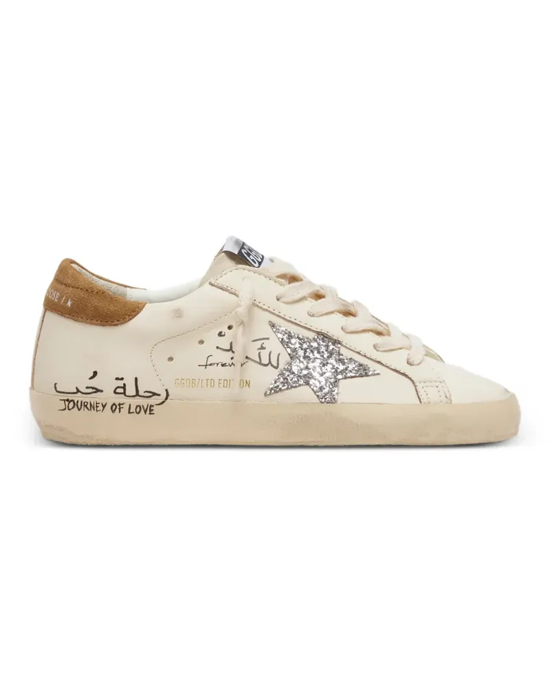 Golden Goose Super-Star Sneakers aus Nappaleder mit silbernem Glitzerstern - Nude Nude