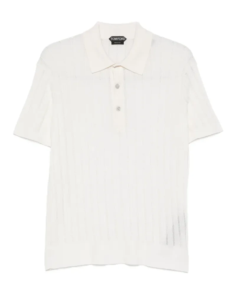 Tom Ford ribbed-knit short-sleeve polo shirt - Nude Nude