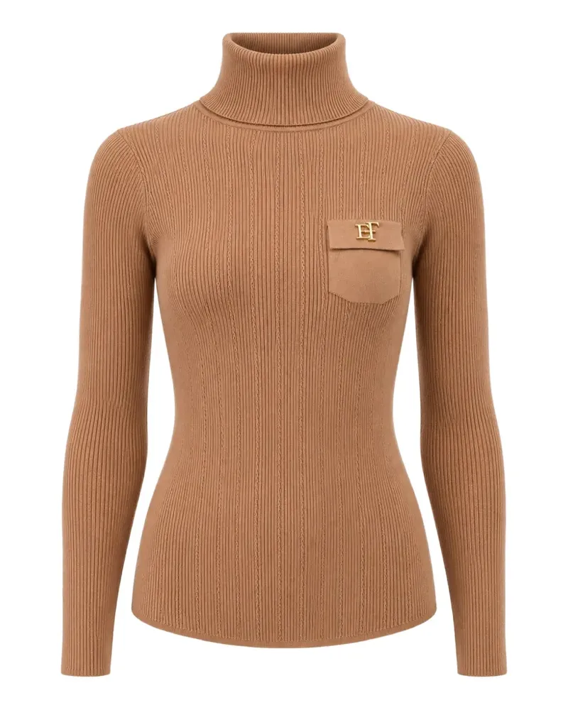 Elisabetta Franchi logo-plaque ribbed-knit sweater - Nude Nude
