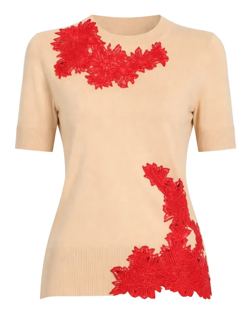 Ermanno Scervino Maglieria Strickoberteil mit Blumenapplikation - Nude Nude