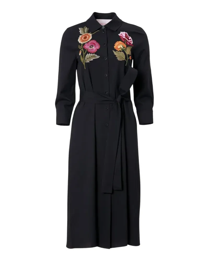 Carolina Herrera New York floral-embroidered belted midi dress - Schwarz Schwarz