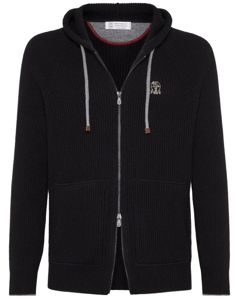 Brunello Cucinelli Gerippter Hoodie aus Kaschmir - Schwarz Schwarz