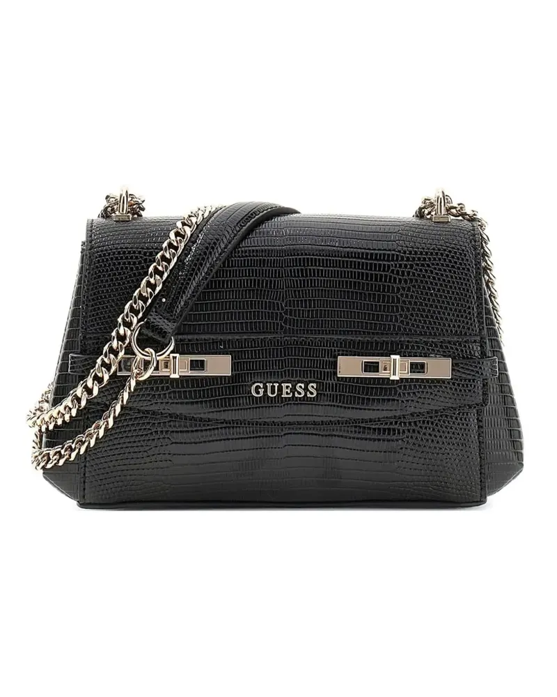 Guess Melinda Umhängetasche mit Eidechsen-Effekt - Schwarz Schwarz