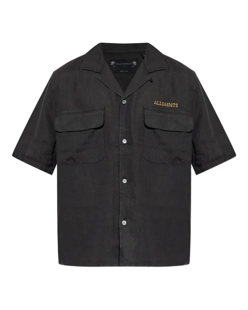 AllSaints Dunloe Hemd mit aufgestickter Klappentasche - Schwarz Schwarz