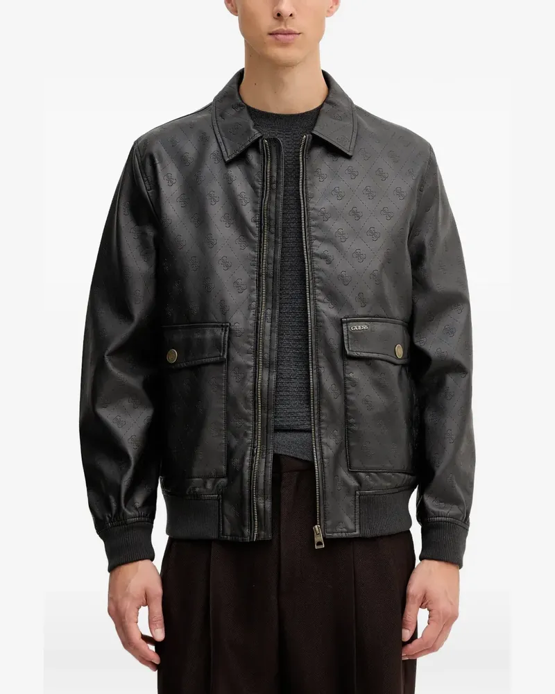 Guess Bomberjacke aus Faux-Leder mit Monogramm - Schwarz Schwarz