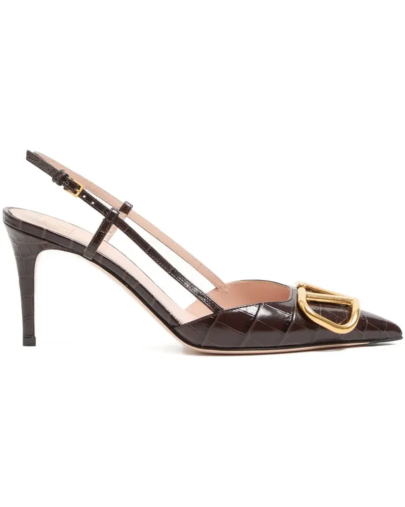 Valentino Garavani Vlogo crocodile-effect slingback pumps - Braun Braun