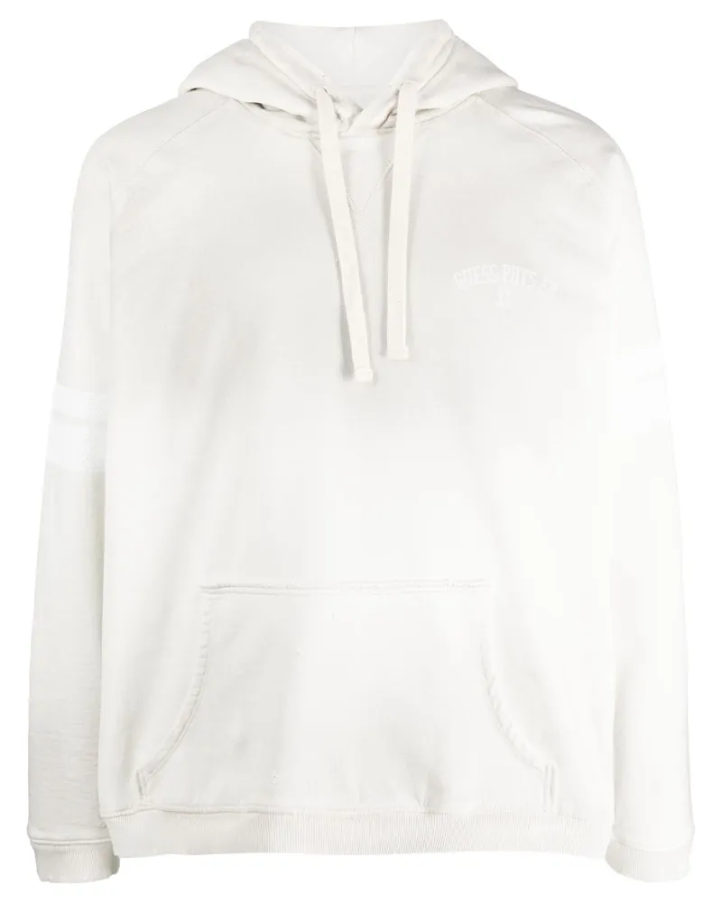 Guess Gestreifter Hoodie mit Slogan-Print - Weiß Weiß