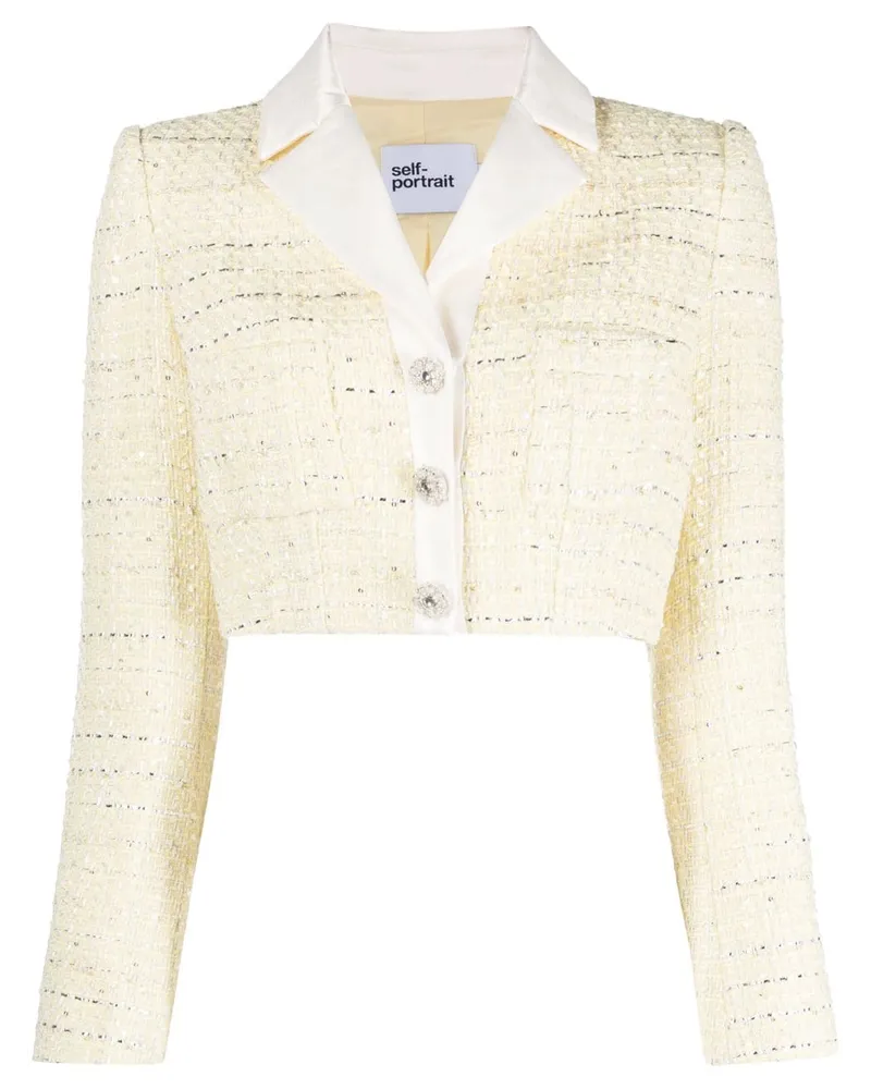Self-Portrait Cropped-Jacke aus Boucle - Gelb Gelb