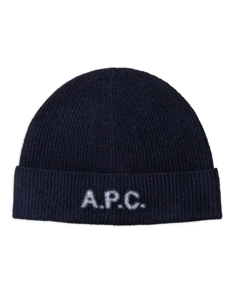 A.P.C. Beanie mit Logo-Stickerei - Blau Blau