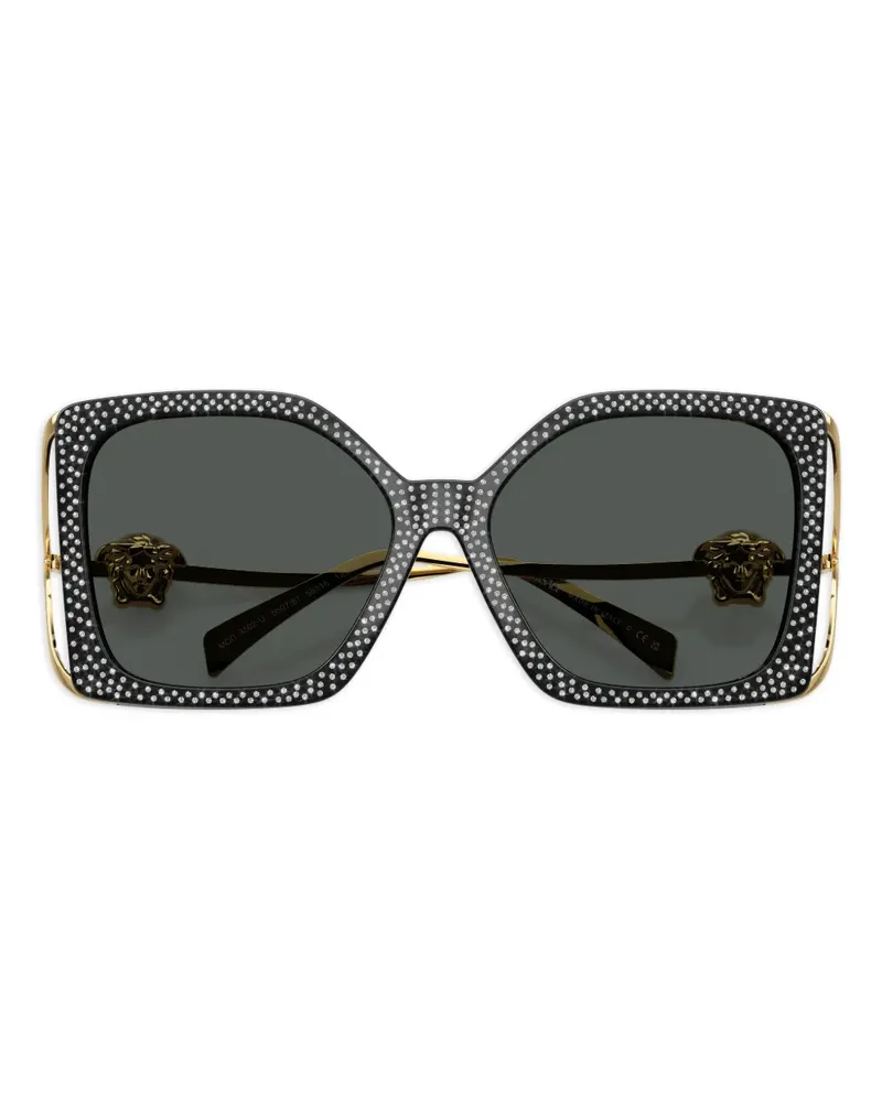 Versace Eckige Sonnenbrille mit Kristallen - Schwarz Schwarz
