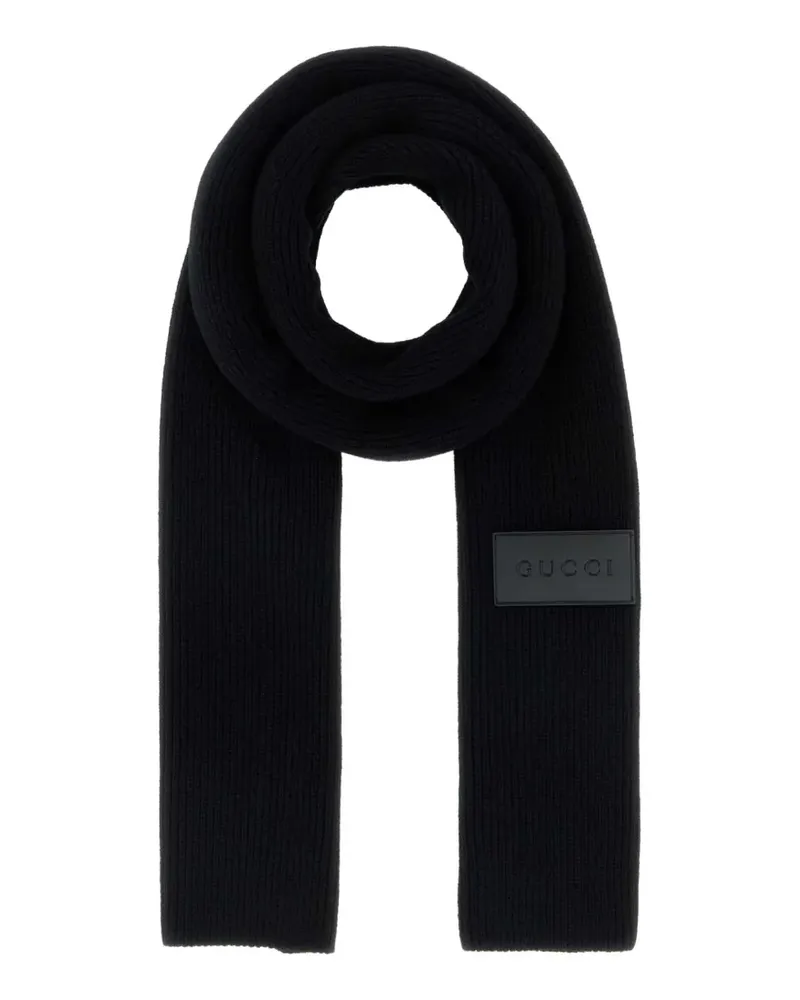 Gucci Gerippter Strickschal mit Logo-Patch - Schwarz Schwarz