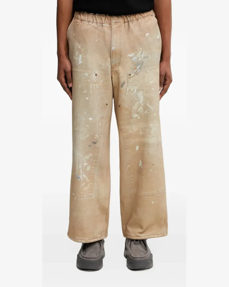 Beams Plus Hose mit Farbklecksen und doppelter Kniepartie - Nude Nude