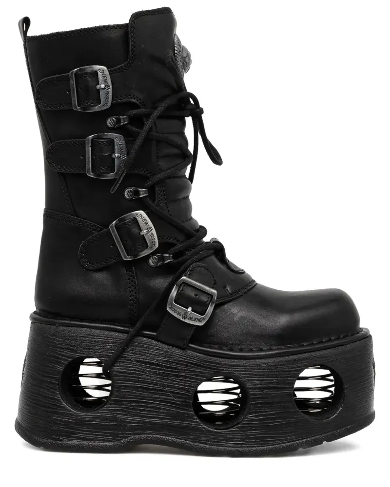 New Rock Plateau-Stiefel mit Schnalle 100mm - Schwarz Schwarz