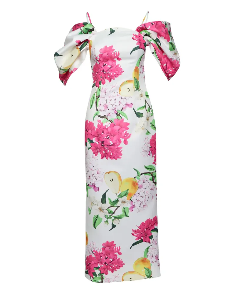 LEO LIN Arabella Maxikleid mit Blumen - Weiß Weiß