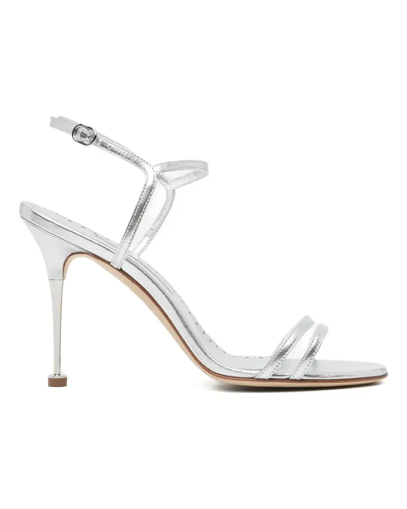Manolo Blahnik Pantoletten aus Leder 70mm - Silber Silber